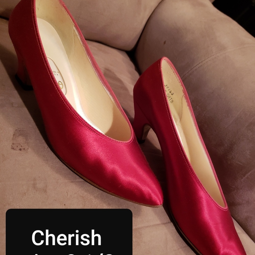 Cherish red satin mini heels